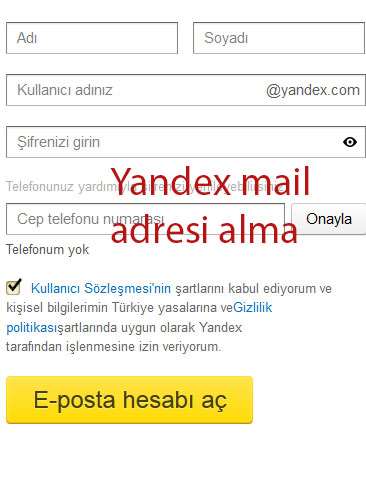Yandex Mail Adresi Alma