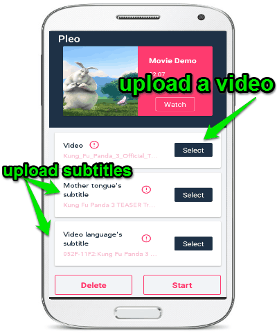 uplaod video and subtitle