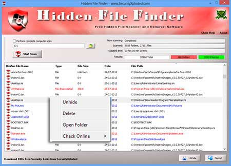 Hiddenfilefinder Mainscreen 1