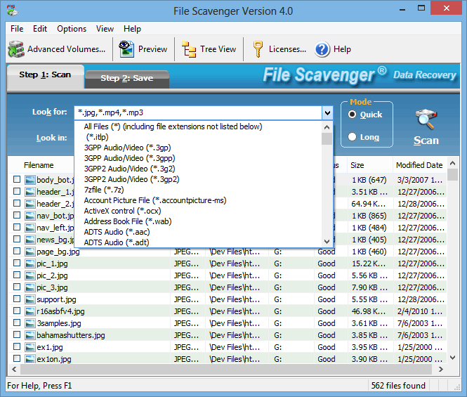 screen capture of File Scavenger