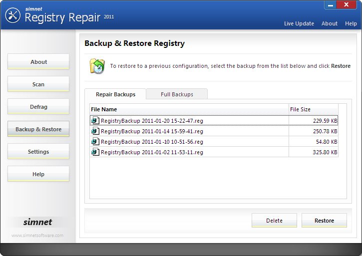 Simnet Registry Repair 7 11