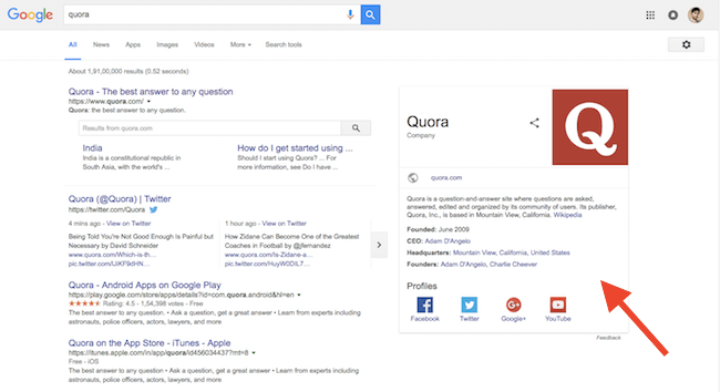 website should appear on google knowledge graph