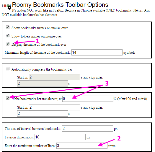 Roomy Bookmarks Toolbar Settings Page