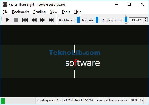 Speed Reading Software with Custom Reading Speed, Bookmarks