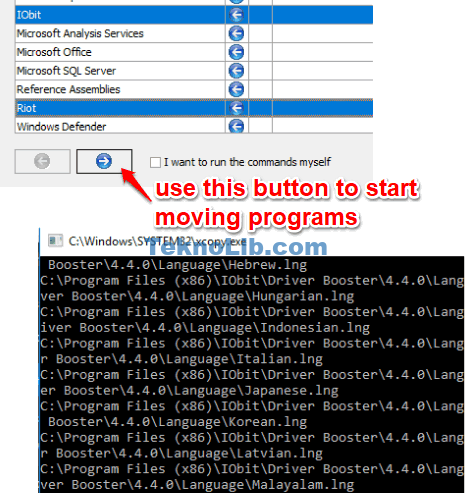 use next button to move programs