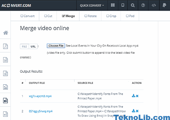 Aconvert: merge videos online