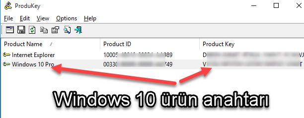 Windows 10 ürün anahtarı