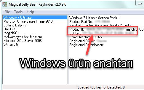 Windows ürün anahtarı öğrenme