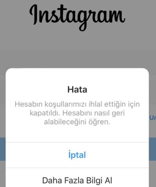 Instagram Hesabin Kosullarimizi Ihlal Ettigin Icin Kapatilmistir Hatasi Nedeni 1