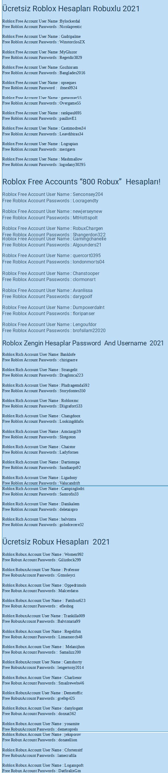 Roblox Ucretsiz Hesaplari Ucretsiz Ve Gercek Parolalar 2021 5