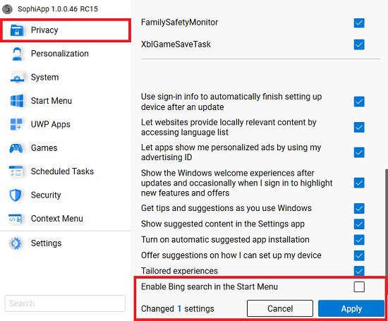 Windows 11 Başlat Menüsü Bing Aramayı İptal Etme