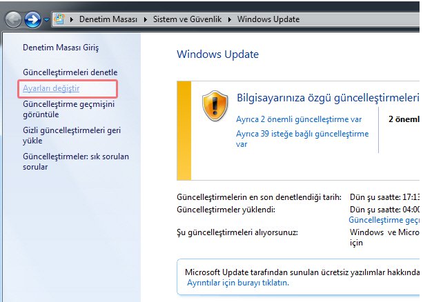 Windows 7 güncelleme kapatma resimli anlatım